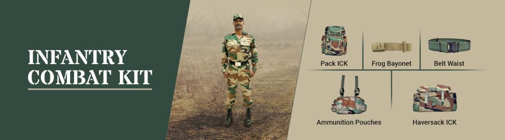 Infantry Combat Kit contains Pack ICK, Frog Bayonet, Belt Waist, Ammunition Pouches and haversack ICK