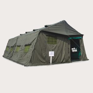 Tent extendable frame supported fire retardant