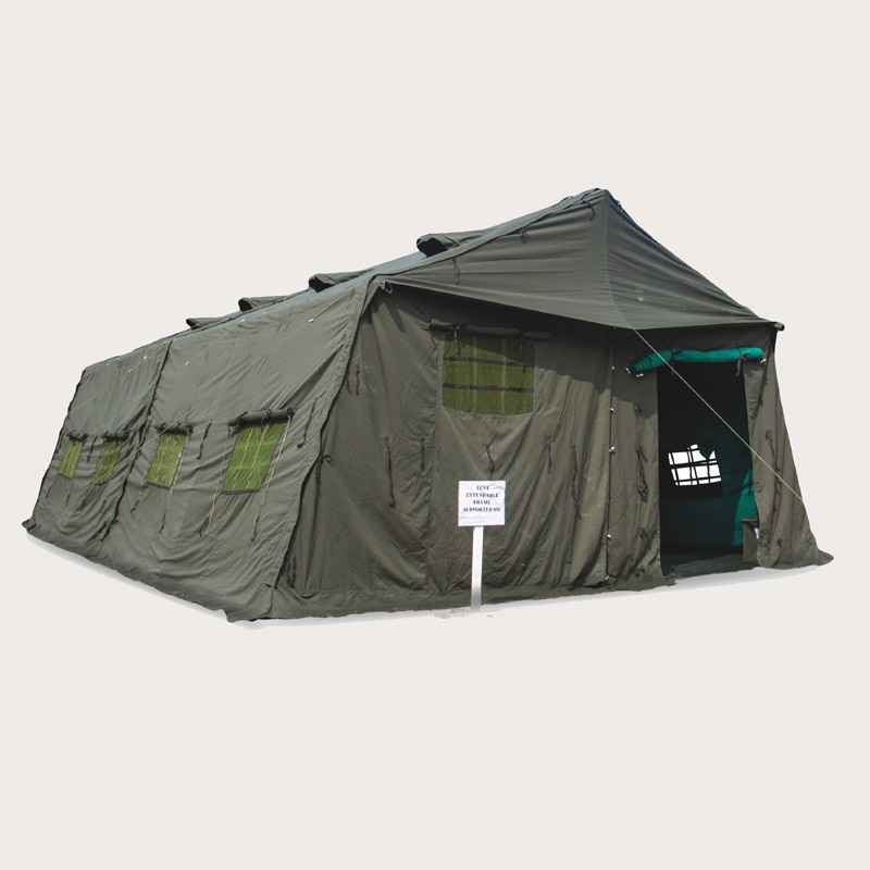 Tent extendable frame supported fire retardant